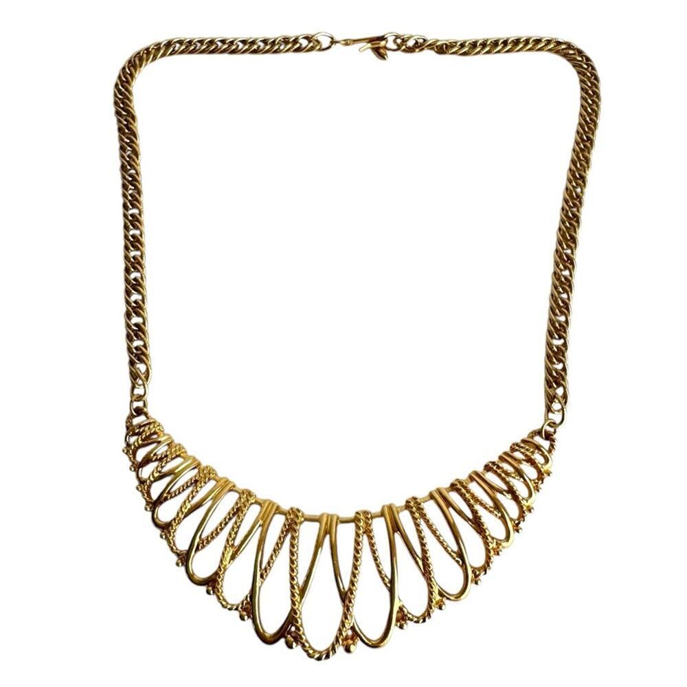 Vintage Gold Filigree Necklace Bib Collar Choker Maximalist Estate Jewelry 19.5"